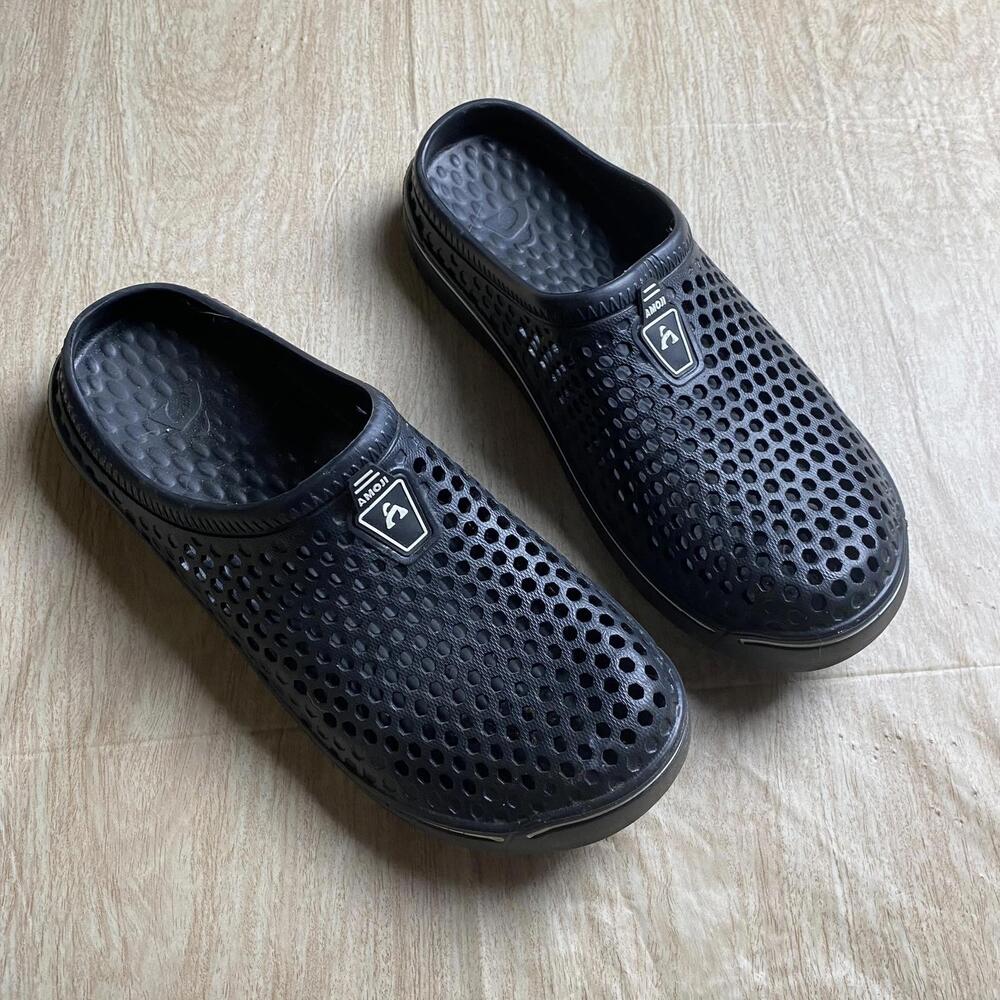 Amoji Unisex Garden Clogs Black Beach Shoes Sandals Slippers Men's Size 12 290